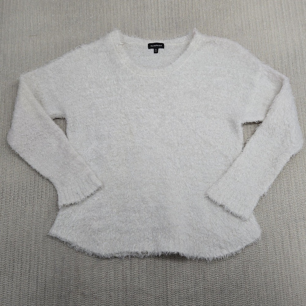 Rampage Sweater Womens 2X White Eyelash Knit Pullover Metallic Shimmer Soft‎